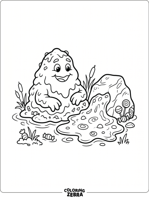 Gloppy standing near a candy puddle