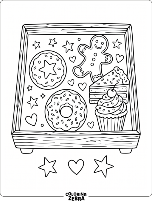 A tray of cupcakes, lollipops, and cookies with stars and hearts