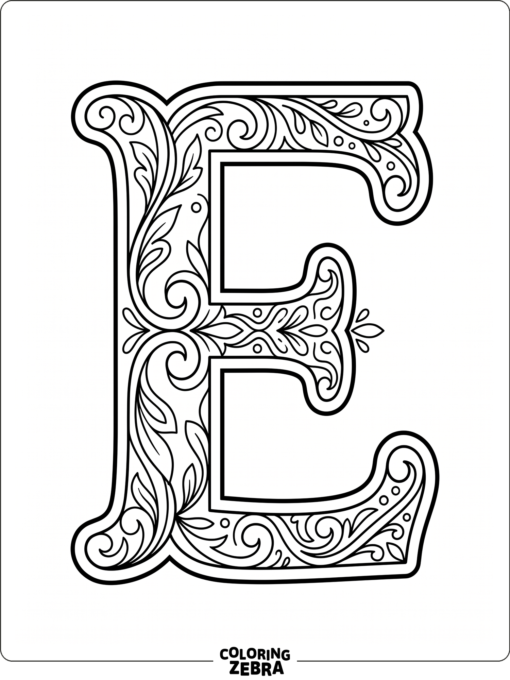 A decorative capital E with simple outlines