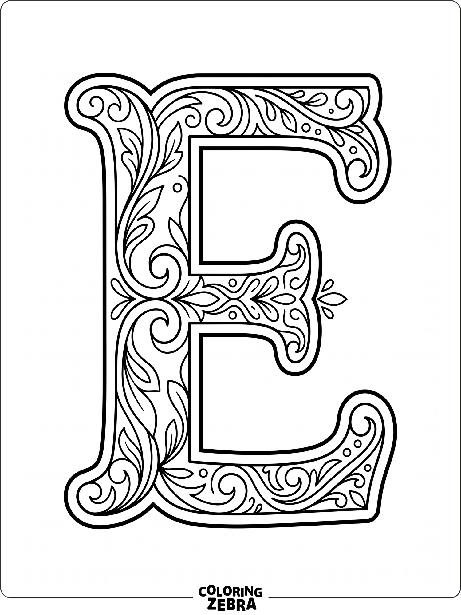 A decorative capital E with simple outlines