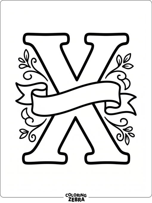A capital X with a ribbon banner
