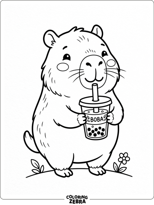 A capybara holding a boba cup in its paws