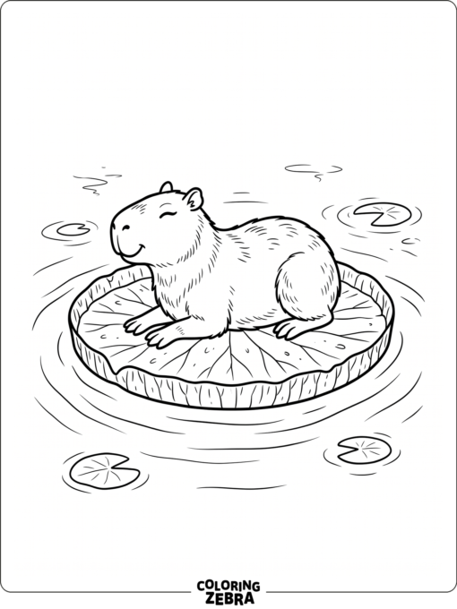 A capybara floating on a lily pad