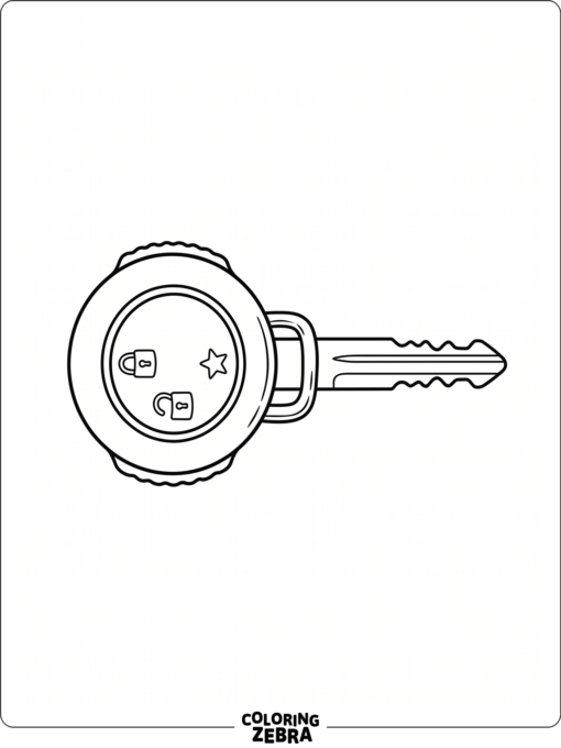 A car key with a round fob and metal blade