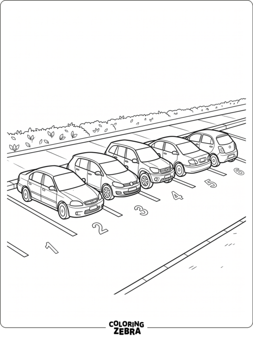 Cars parked in rows with painted space lines
