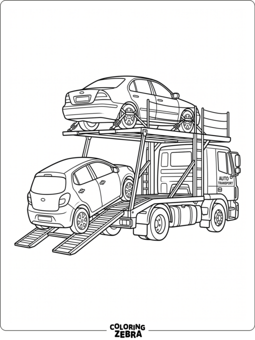 A car loaded on a transporter truck