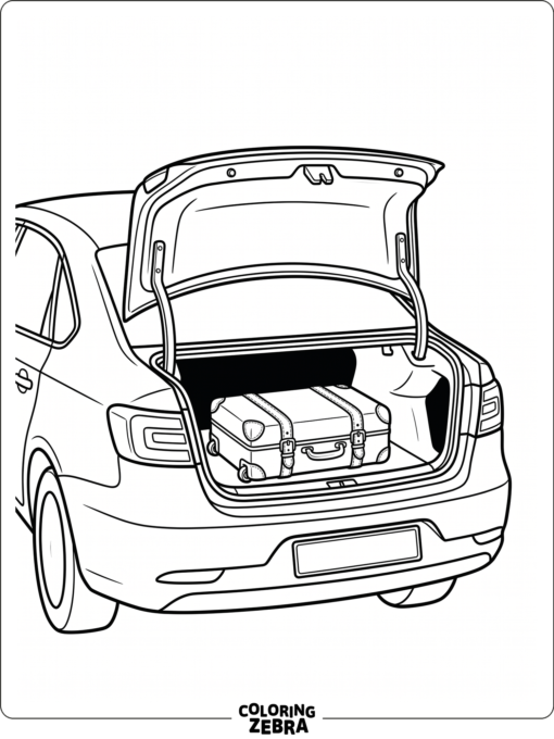 Open car trunk with a suitcase and rear bumper