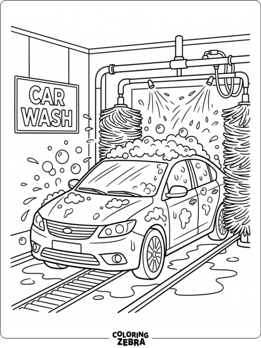 A car in a wash bay with soap and bubbles