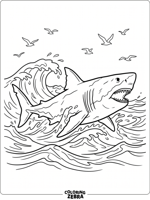 A carcharodon megalodon swimming under the waves