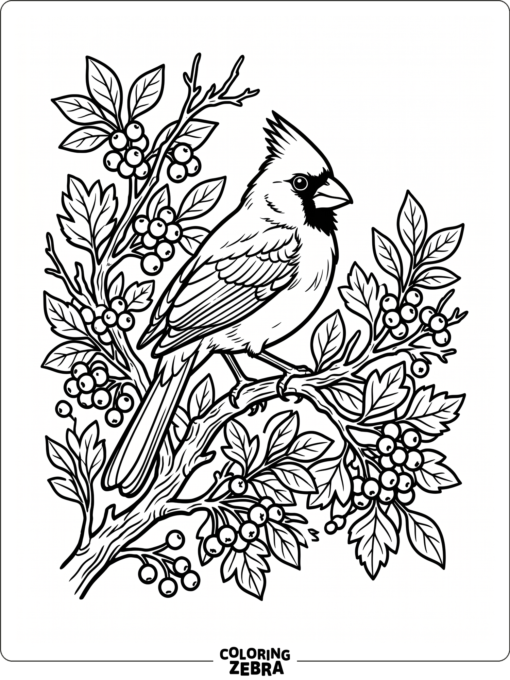 A cardinal perched on a branch with berries