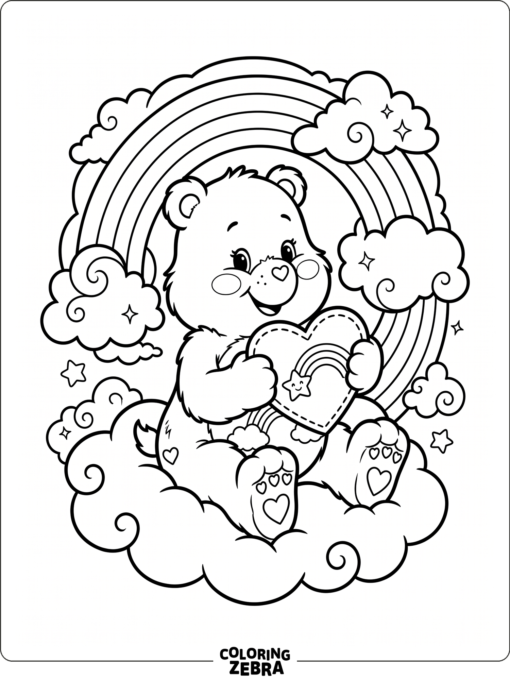 Care Bear holding a heart pillow