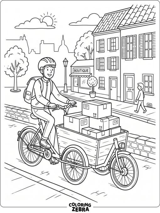 A cargo bike carrying boxes in a street scene