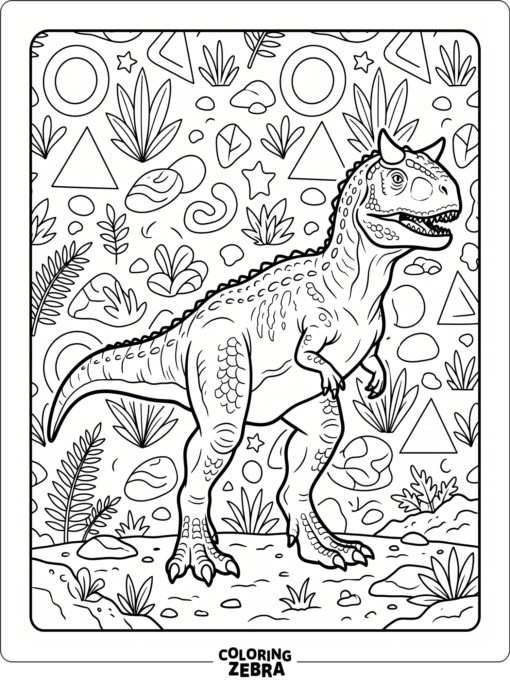 A detailed carnotaurus outline with patterned background