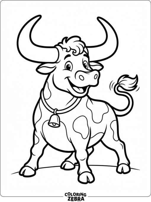 A cartoon bull with oversized horns and a playful pose