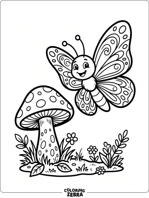 A cartoon butterfly with a smiling face
