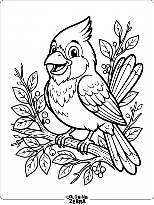 A cartoon cardinal sitting on a branch