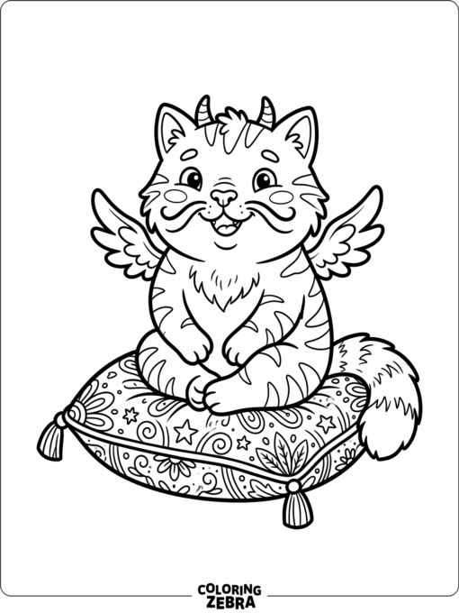 A cartoon cat monster sitting on a cushion