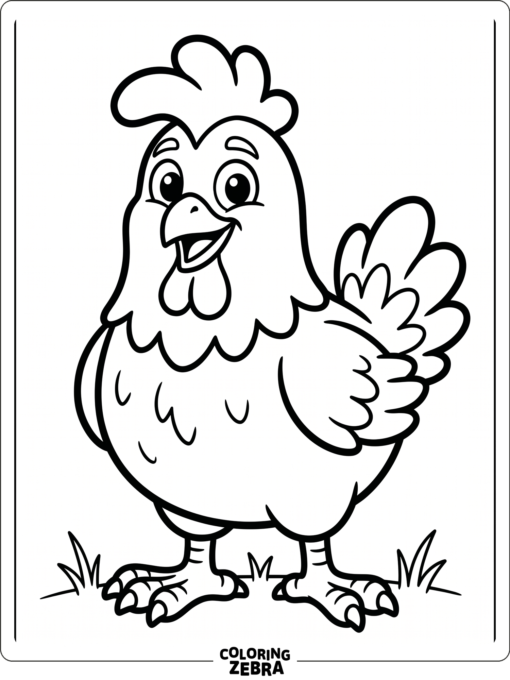 A cheerful cartoon chicken with big eyes