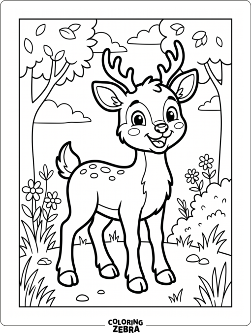 A cartoon deer with a happy expression