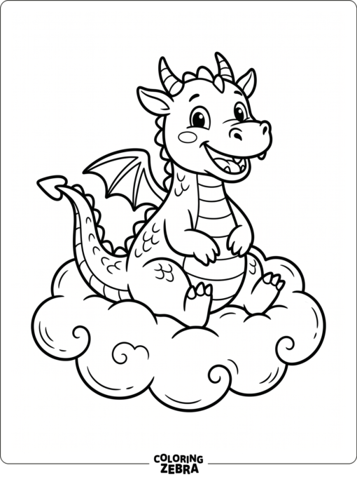 A cartoon dragon sitting on a cloud