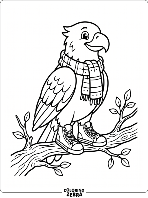 A cartoon eagle wearing sneakers and a scarf