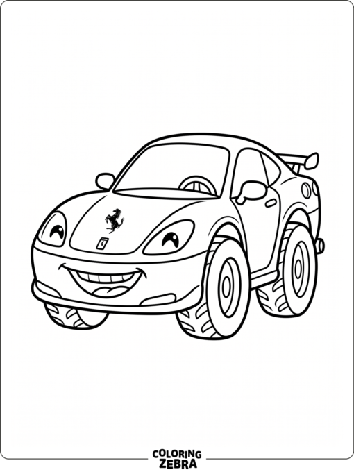 A cartoon Ferrari with oversized wheels