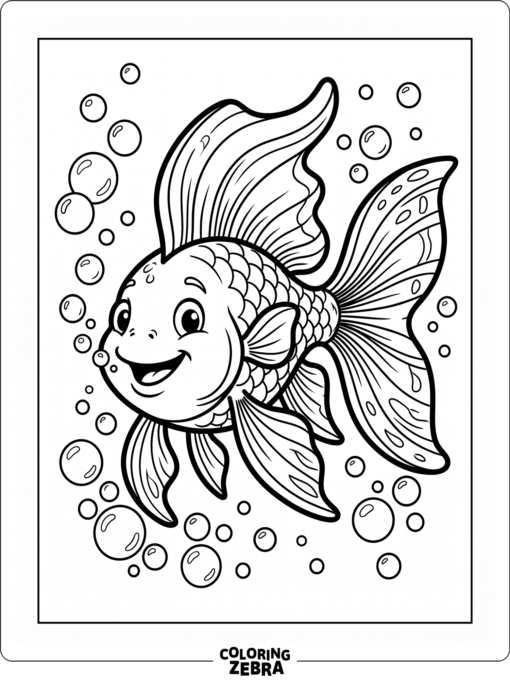 A smiling cartoon fish with big fins
