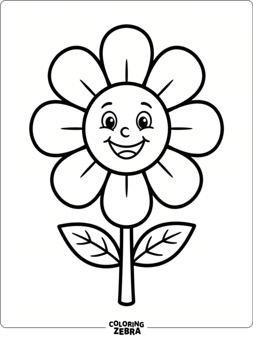 A smiling cartoon flower with round petals