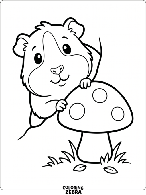 A cartoon guinea pig peeking from behind a mushroom