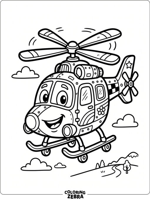 Cartoon helicopter with big eyes and a smile