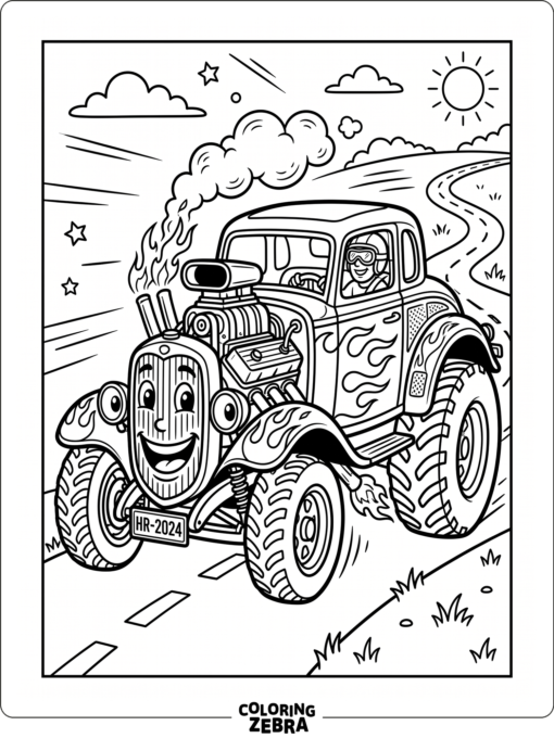 Cartoon Hot Rod with Big Wheels