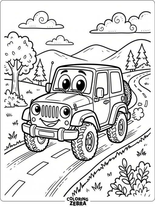 Cartoon Jeep with a Happy Face