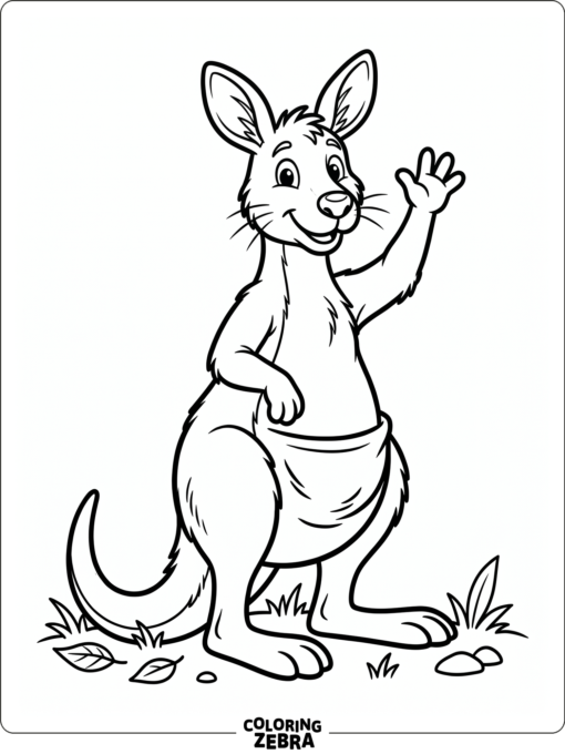 A cartoon kangaroo waving with bold outlines