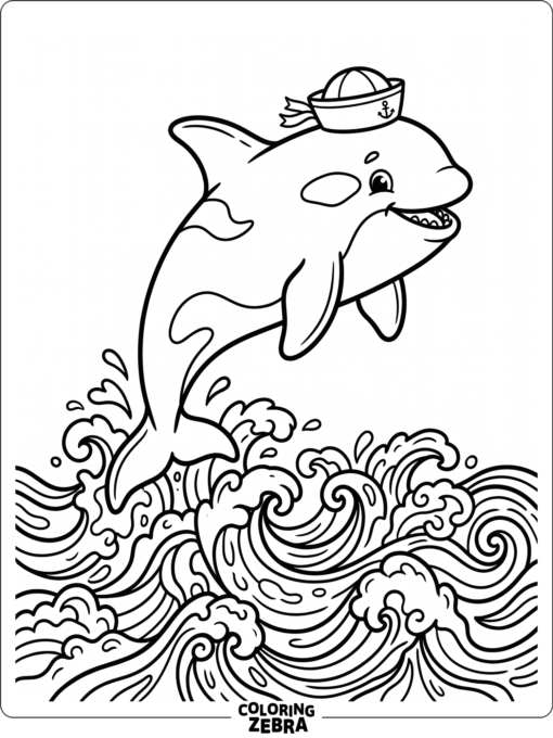 A cartoon killer whale wearing a sailor hat