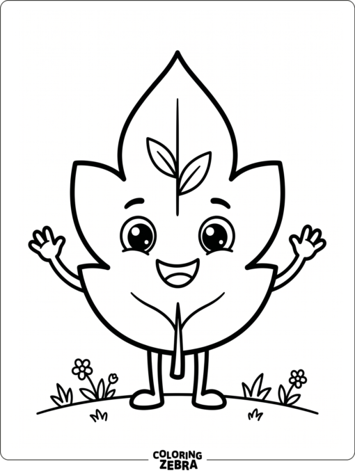 A cartoon leaf character with a happy face