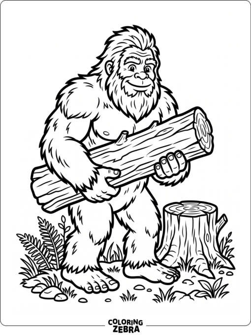 A cartoon sasquatch holding a log