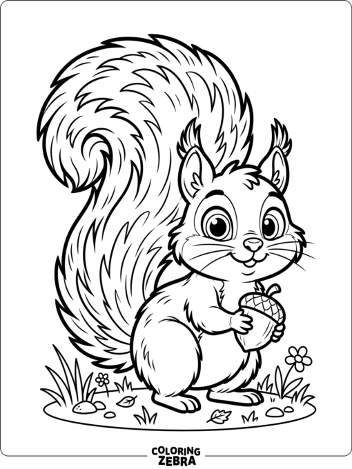 A cartoon squirrel with a huge fluffy tail