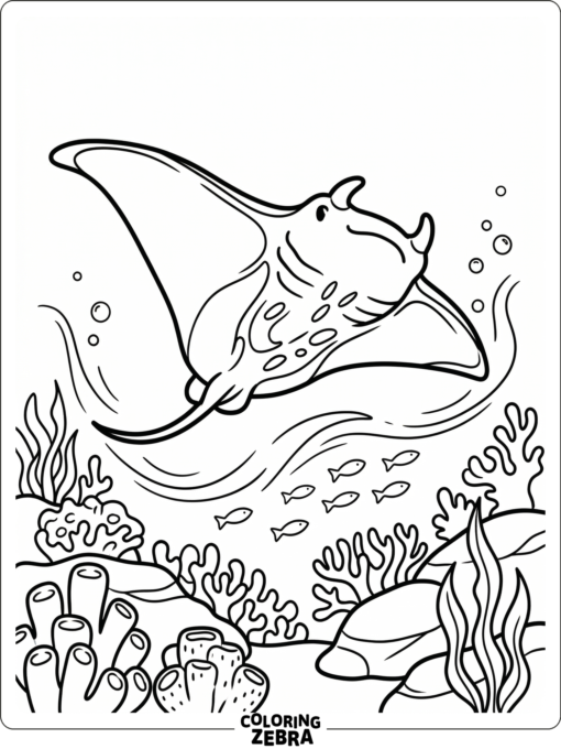 A manta ray gliding through deep water