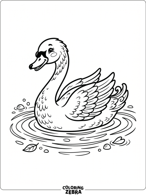 A cartoon swan swimming with a happy expression