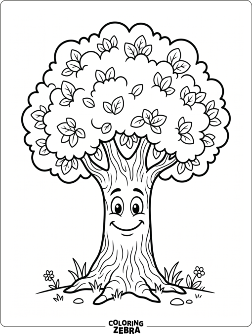 A cartoon tree with a friendly face