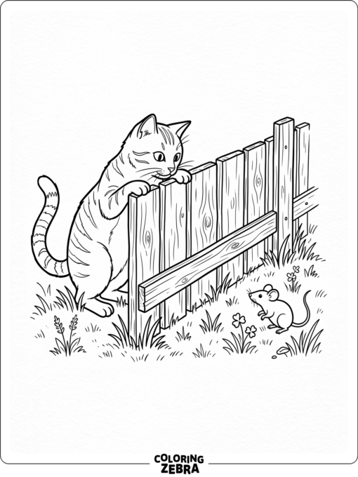 A cat and mouse near a fence