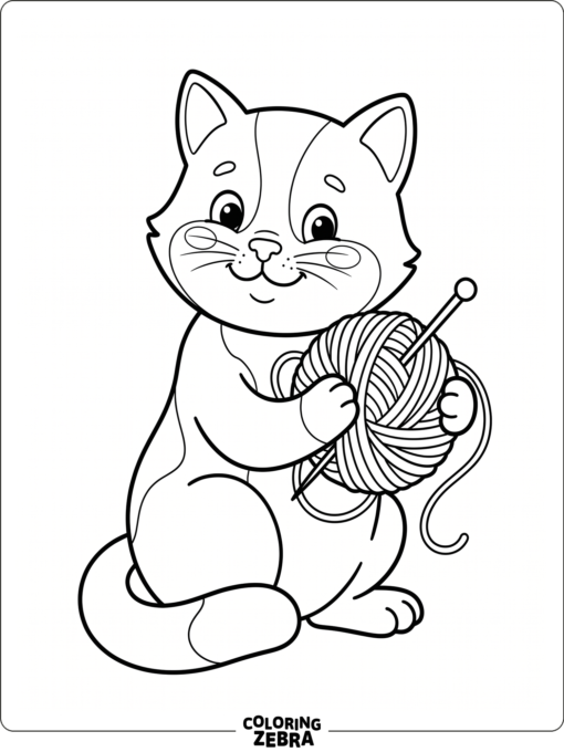 A friendly cat holds a ball of yarn for children