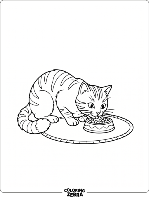 A cat eating from a bowl on a mat