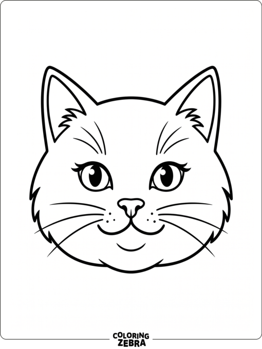 A cat head front view with pointed ears and round cheeks