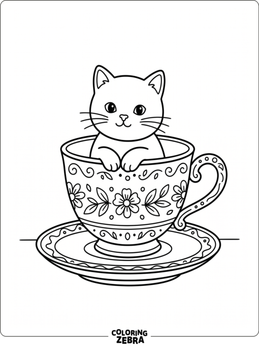 A cat sits inside a cup with a tiny rim