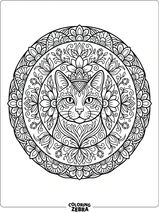A cat face filled with floral mandala patterns