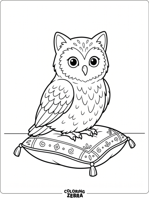 An owl with cat ears sitting on a cushion