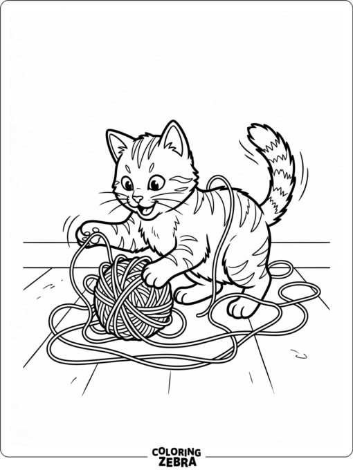 A cat batting at a ball of yarn