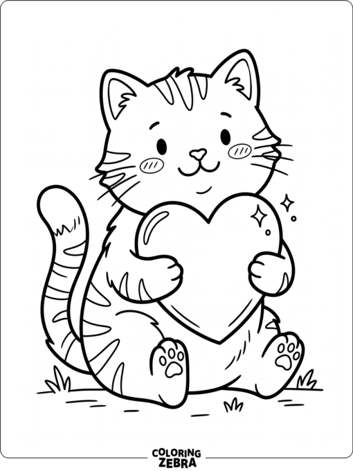 A cat holds a heart in a simple pose