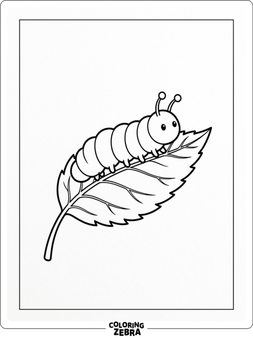 A simple caterpillar resting on a leaf with clean outlines